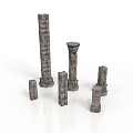 Set Of Various Stone Columns With Different Heights And Classical Designs 3d model