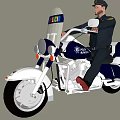 Man In Police Uniform Riding White Police Motorcycle With Helmet And Badge
