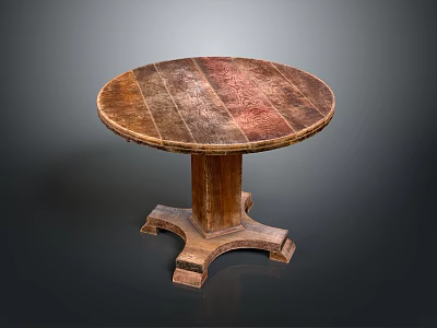 Round Wooden Table with Textured Surface and Vintage Carved Base Design 3d model