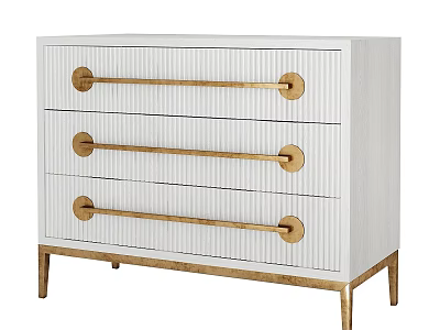 Elegant White Chest of Drawers With Gold Long Handles And Metal Legs 3d model