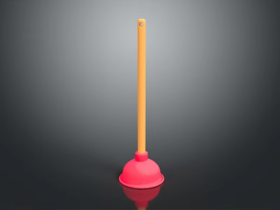 Essential Household Plunger With Red Suction Cup And Yellow Handle 3d model