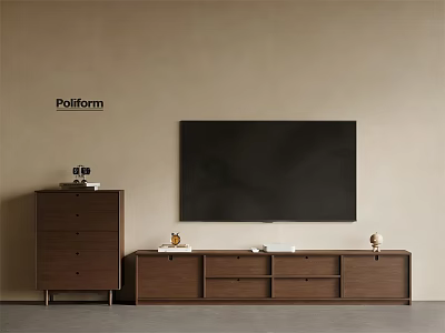 Modern Wooden TV Stand With Large Screen TV And Chest Of Drawers 3d model