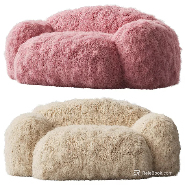 Fluffy Pink And Beige Two Seater Sofa With Soft Plush Texture For Cozy Living Space 3d model 