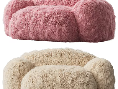 Fluffy Pink And Beige Two Seater Sofa With Soft Plush Texture For Cozy Living Space 3d model