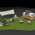 Garden Landscape Design With White Tent Food Truck Teepee Green Plants Lawn Seating Area