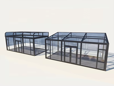 Modern Glass Canopy Structure For Outdoor Patio With Transparent Roof And Frame Design 3d model