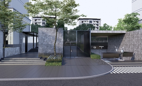 Modern Gate Residential District Main Entrance Door Head Base Entrance Fire Fighting Iron Gate Grille Door 3d model