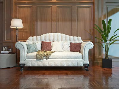 American Style Double Sofa Wall Panel 3d model