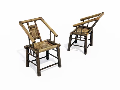 Bamboo Leisure Chairs With Traditional Woven Design And Armrests For Relaxation 3d model