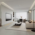 Minimalist Modern Living Dining Room Interior Design With Beige Sofa And Black Floor Lamp