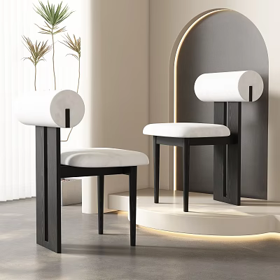 Modern Minimalist Black And White Dining Chairs With Round Backrest Upholstered Seat In Modern Interior 3d model