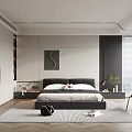 Modern Bedroom Interior Design With Platform Bed Abstract Painting And Area Rug