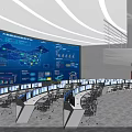 Advanced Monitoring Room Interior Setup With Large Blue Display Screen Data Charts And Computer Consoles