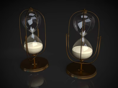 Decorative Hourglass Ornament Set With Golden Frame Glass Dome And White Sand 3d model