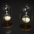 Decorative Hourglass Ornament Set With Golden Frame Glass Dome And White Sand