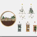 Creative Wall Decor Set with Circular Miniature Landscape Triangular Shell Hangings and Wooden Framed Planters 3d model