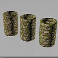Three Cylindrical Decorative Pieces With Stone-like Patterns And Green Accents