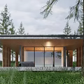 Modern Detached Villa Surrounded By Pine Trees With Wooden Exterior And Large Windows