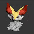 Fox Character Figure With White Sitting Body And Red Yellow Flame Ears