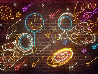 Neon lights decorative painting decorative lights space astronauts 3d model