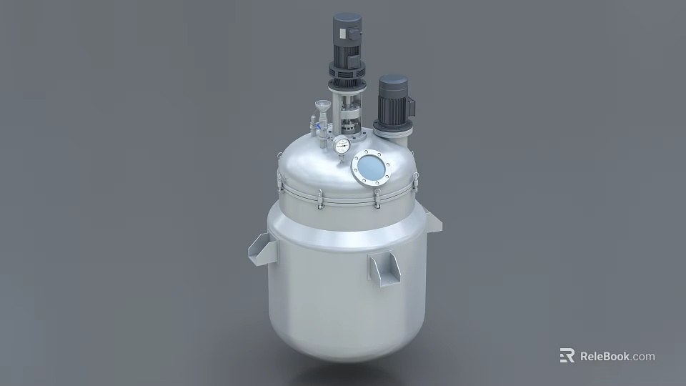 Industrial Equipment Stainless Steel Reactor With Top Motor Control Panel Viewing Window And Support Legs 3d model 