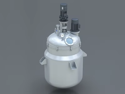 Industrial Equipment Stainless Steel Reactor With Top Motor Control Panel Viewing Window And Support Legs 3d model