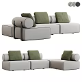 Modern Gray Sectional Sofa With Green Cushions And Modular Design 3d model