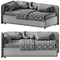 Blue And Beige Kids Bed With Pink Gray Quilts And Banana Cloud Shaped Pillows