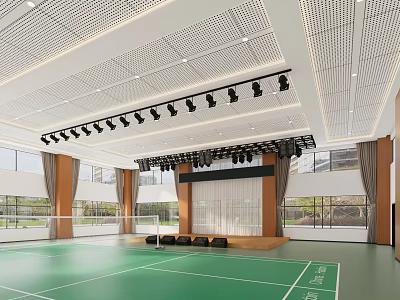 Indoor Badminton Court With Professional Lighting And Seating 3d model