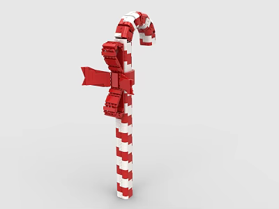 Creative Building Blocks Candy Cane Craft with Red White Stripes and Red Bow 3d model