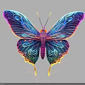 Vibrant Butterfly With Multicolored Shiny Wings And Intricate Patterns On Dark Background 3d model