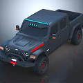 Black Pickup Truck With Roof LED Light Bar And Off Road Style Large Tires