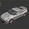 Modern Silver Sports Car Featuring Rear Spoiler And Orange Wheels Exterior Design