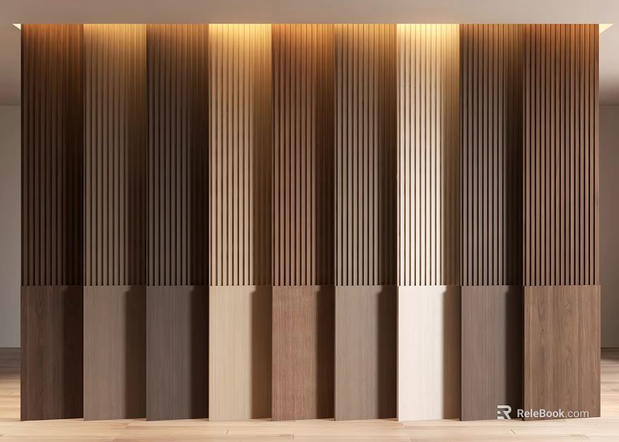 Decorative Modern Wall Paneling Design With Vertical Wooden Strips And Neutral Colors 3d model 