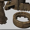 Ancient Style Stone Architectural Models Including Tower Dome Square Building And Circular Structures 3d model