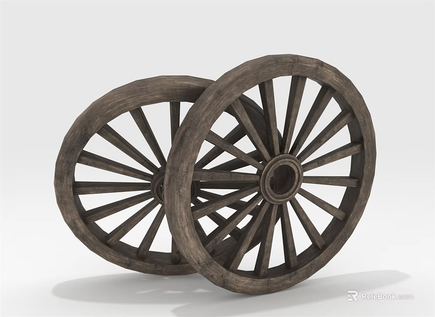 Two Vintage Wooden Wheels For Old Carriage With Classic Design And Natural Brown Color 3d model 