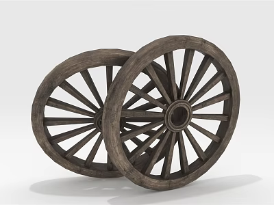 Two Vintage Wooden Wheels For Old Carriage With Classic Design And Natural Brown Color 3d model