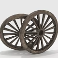 Two Vintage Wooden Wheels For Old Carriage With Classic Design And Natural Brown Color
