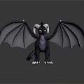 Animated Black Dragon Game Movie Character with Large Wings and Horns