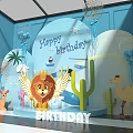 Happy Birthday Party Decoration With Lion Dolphin Penguin Camel Deer Palm And Cactus