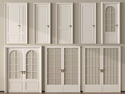 White Interior Hinged Doors With Various Panel And Glass Designs For Home 3d model