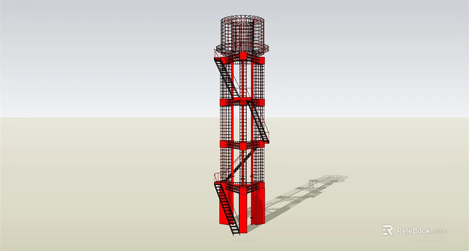 Red Industrial Construction Tower with Metal Ladders Platforms and Frame Structure 3d model 