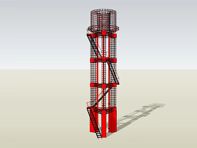 Red Industrial Construction Tower with Metal Ladders Platforms and Frame Structure 3d model