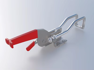 Red Handle Silver Metal Quick Release Clamp With Sturdy Frame And Locking Mechanism 3d model