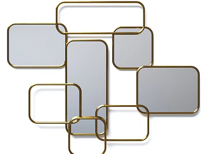 Interconnected Square And Rectangular Gold Frame Mirrors As Artistic Wall Decor 3d model