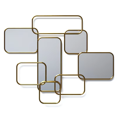 Interconnected Square And Rectangular Gold Frame Mirrors As Artistic Wall Decor 3d model
