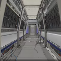 Futuristic Sci Fi Corridor Interior With Geometric Wall Panels And Overhead Lighting