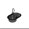 Stainless Steel Kitchen Sink With Round Bowl Black Rim And Drainboard Faucet