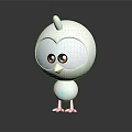 Cute White 3D Cartoon Owl Character with Big Eyes Round Body and Small Feet
