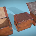 Vintage Wooden Commercial Storage Chests With Open Lids And Metal Corners